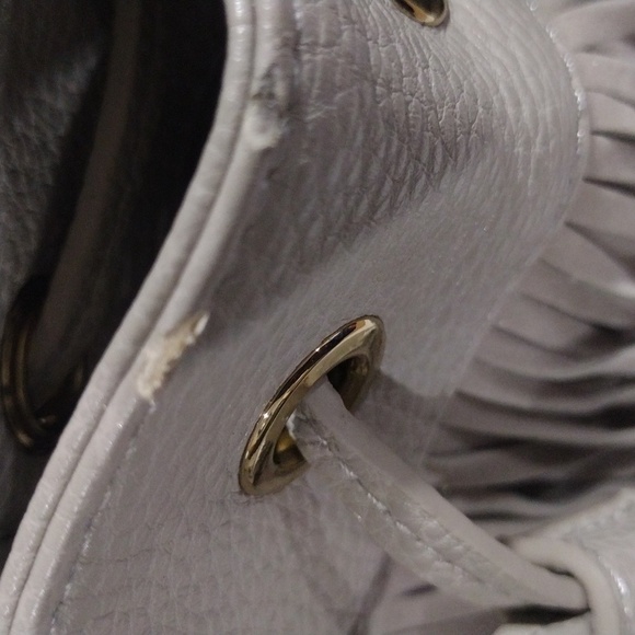 Grey Leather Fringe Drawstring Handbag by Samantha Vega – Magnetic Closure Bag - Picture 16 of 17